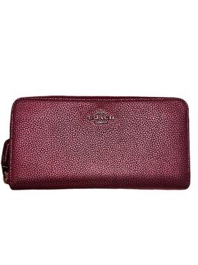 RARE COLOR! COACH Pink Metallic Pebble Leather Accordion Zip Wallet